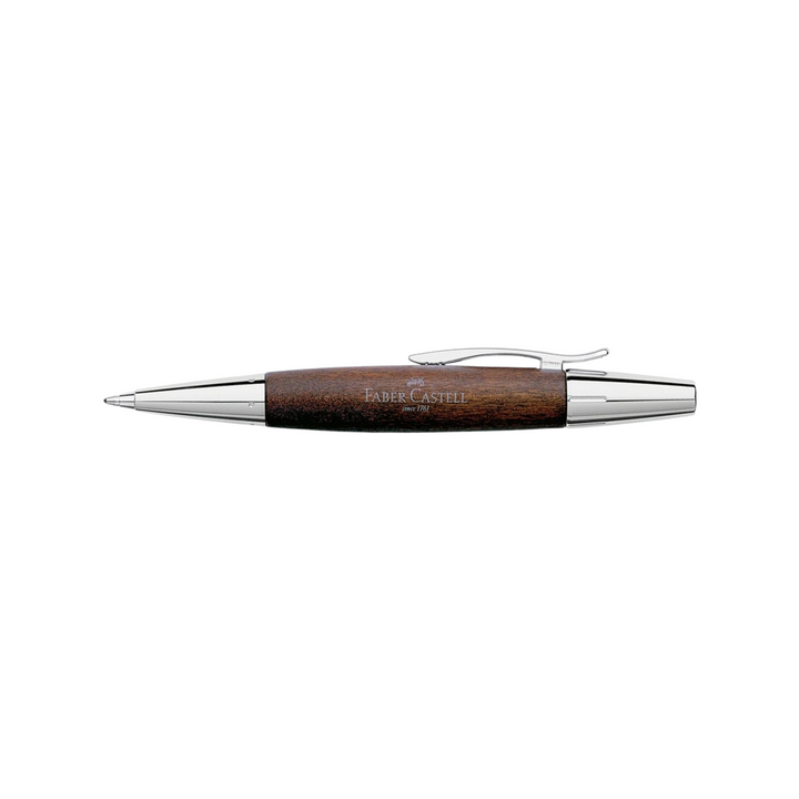 Faber-Castell E-Motion Twist Ballpoint Pen Pearwood Dark Brown Chrome Metal — Faber-Castell ballpoint pen — reliable smooth-writing everyday pen, at Cityluxe Singapore