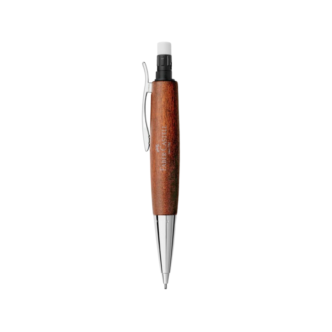 Faber-Castell E-Motion Twist Pencil Pearwood Brown Chrome Metal