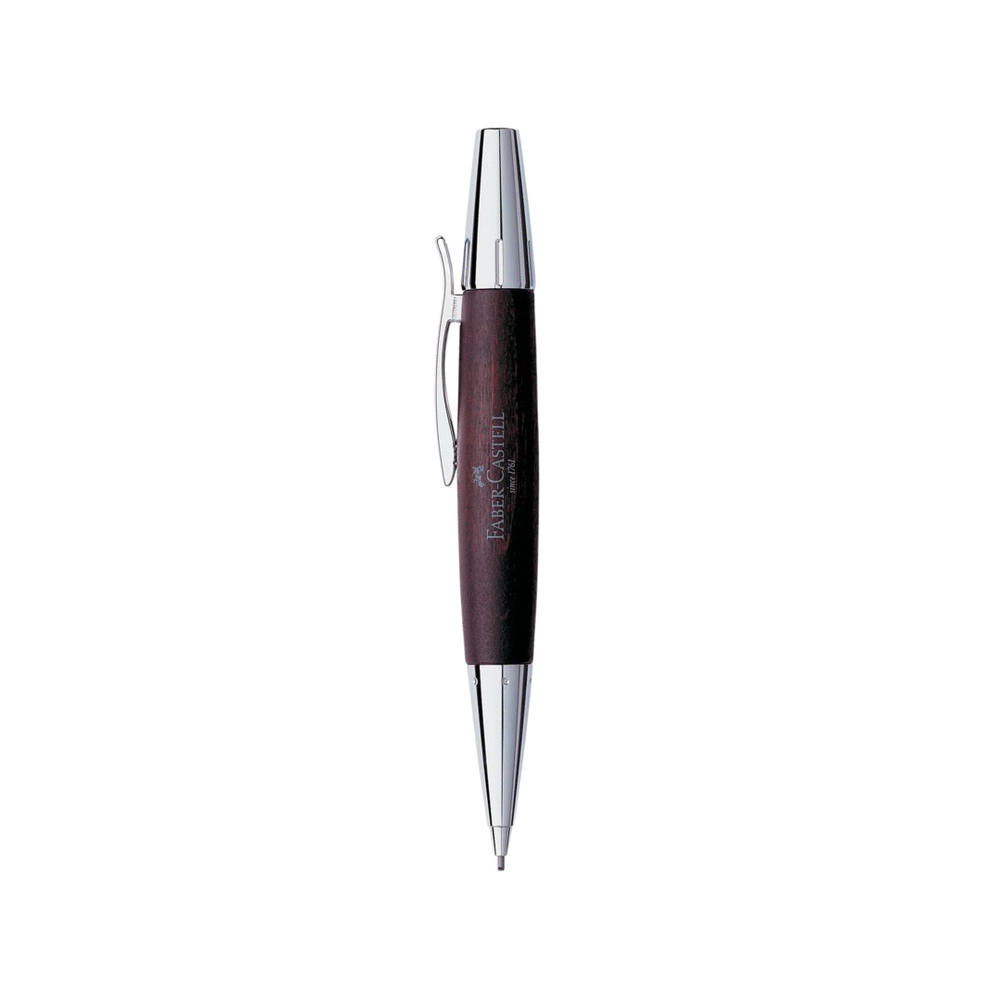 Faber-Castell E-Motion Twist Pencil Pearwood Dark Brown Chrome Metal — Faber-Castell mechanical pencil — precision drafting and writing pencil, at Cityluxe Singapore