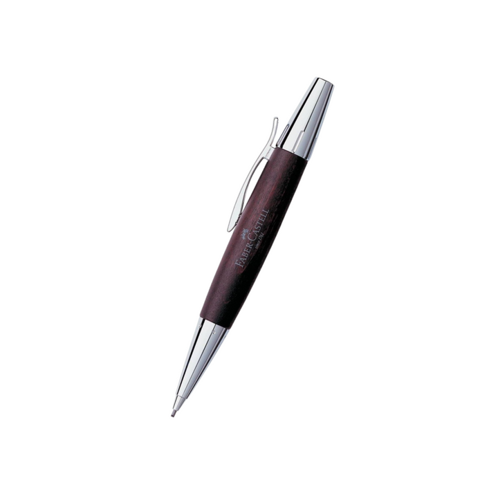 Faber-Castell E-Motion Twist Pencil Pearwood Dark Brown Chrome Metal — Faber-Castell mechanical pencil — precision drafting and writing pencil, at Cityluxe Singapore