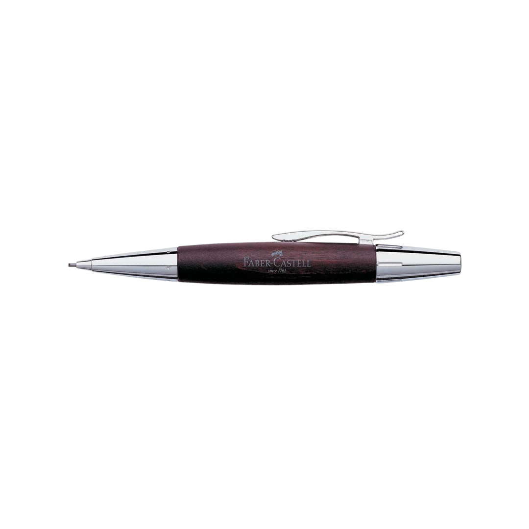 Faber-Castell E-Motion Twist Pencil Pearwood Dark Brown Chrome Metal — Faber-Castell mechanical pencil — precision drafting and writing pencil, at Cityluxe Singapore