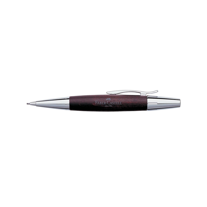 Faber-Castell E-Motion Twist Pencil Pearwood Dark Brown Chrome Metal — Faber-Castell mechanical pencil — precision drafting and writing pencil, at Cityluxe Singapore