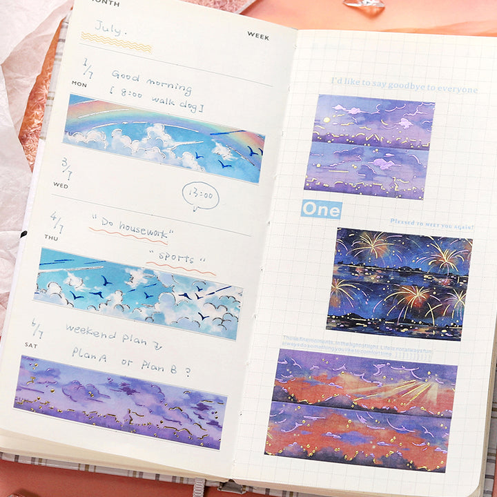 BGM Foil Stamping Masking Tape: Sky Encyclopedia in Fireworks — BGM masking tape — decorative paper tape for journaling and scrapbooking, at Cityluxe Singapore