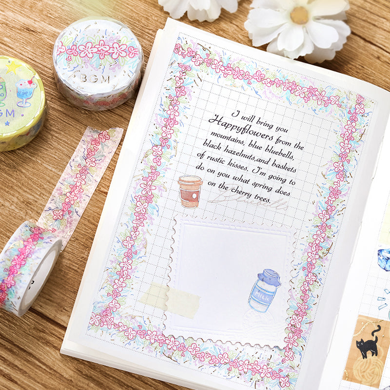 BGM Foil Stamping Masking Tape: Life in Flower Line — BGM masking tape — decorative paper tape for journaling and scrapbooking, at Cityluxe Singapore