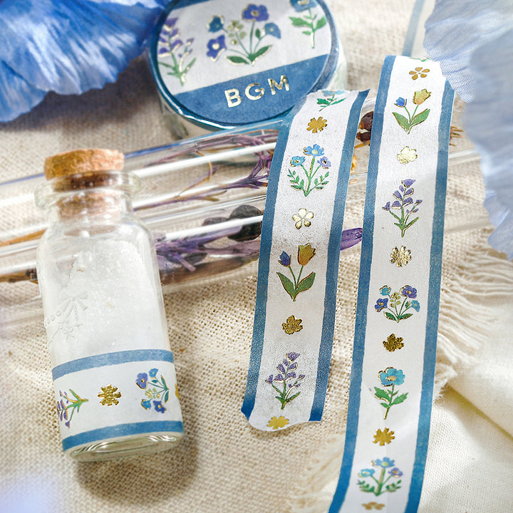 BGM Foil Stamping Masking Tape in Flower Ribbon — BGM washi tape — decorative Japanese paper tape for journaling and craft, at Cityluxe Singapore