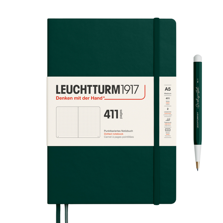 Leuchtturm1917 A5 Medium Hardcover Notebook (Thick, 411 Pages) - Dotted / Forest Green