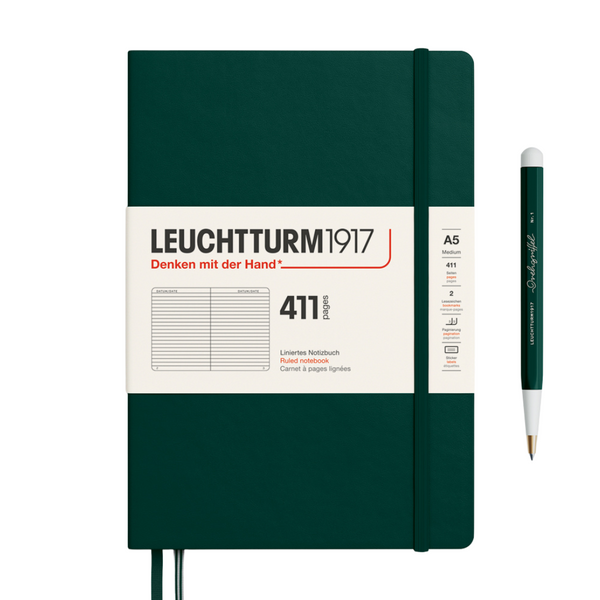 Leuchtturm1917 A5 Medium Hardcover Notebook (Thick, 411 Pages) in Ruled / Forest Green — Leuchtturm1917 notebook — quality writing journal with premium paper, at Cityluxe Singapore stationery store