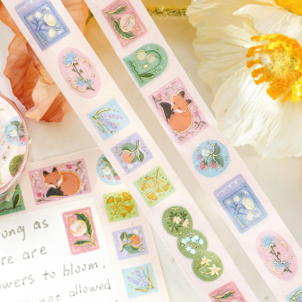 BGM Foil Stamping Masking Tape in Forest of Sunlight Through the Trees — BGM washi tape — decorative Japanese paper tape for journaling and craft, at Cityluxe Singapore