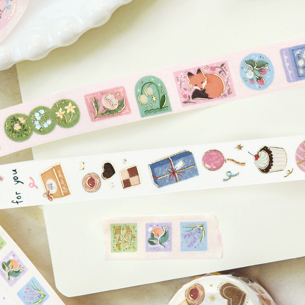 BGM Foil Stamping Masking Tape in Forest of Sunlight Through the Trees — BGM washi tape — decorative Japanese paper tape for journaling and craft, at Cityluxe Singapore