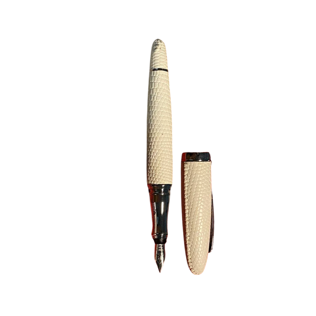 Luxo Limited Edition Leather Fountain Pen in Ivory (Fine Nib) — Luxo fountain pen — precision nib writing instrument, at Cityluxe Singapore stationery store