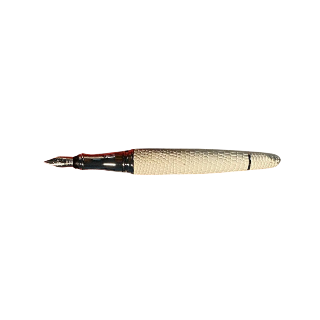Luxo Limited Edition Leather Fountain Pen in Ivory (Fine Nib) — Luxo fountain pen — precision nib writing instrument, at Cityluxe Singapore stationery store