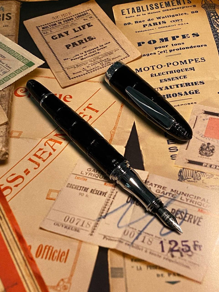 Luxo Limited Edition Leather Fountain Pen in Black (Fine Nib) — Luxo fountain pen — precision nib writing instrument, at Cityluxe Singapore stationery store