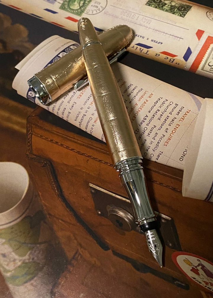 Luxo Limited Edition Leather Fountain Pen in Rose Gold (Fine Nib) — Luxo fountain pen — precision nib writing instrument, at Cityluxe Singapore stationery store