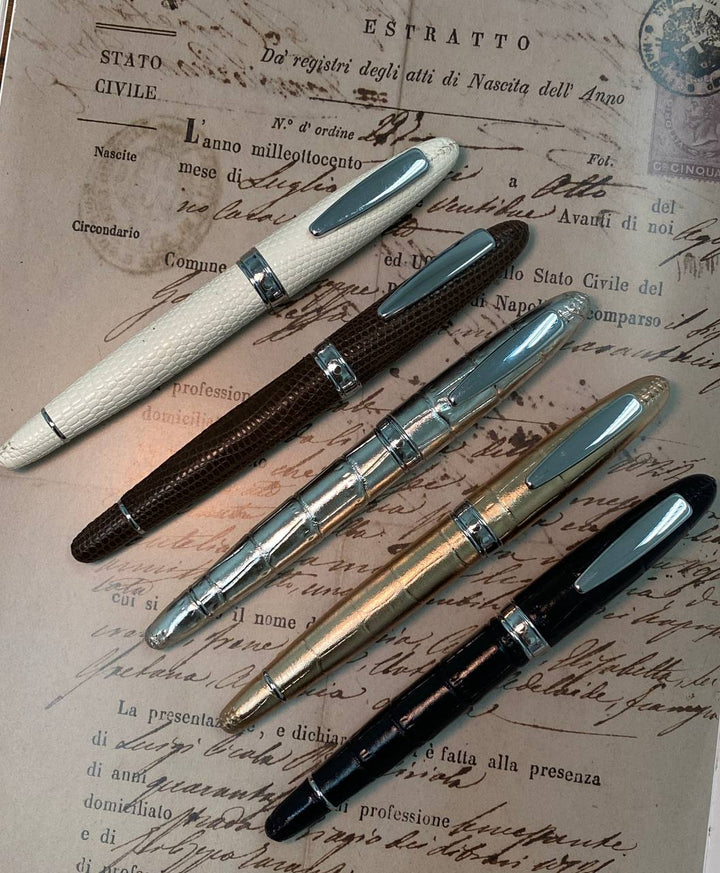 Luxo Limited Edition Leather Fountain Pen in Rose Gold (Fine Nib) — Luxo fountain pen — precision nib writing instrument, at Cityluxe Singapore stationery store
