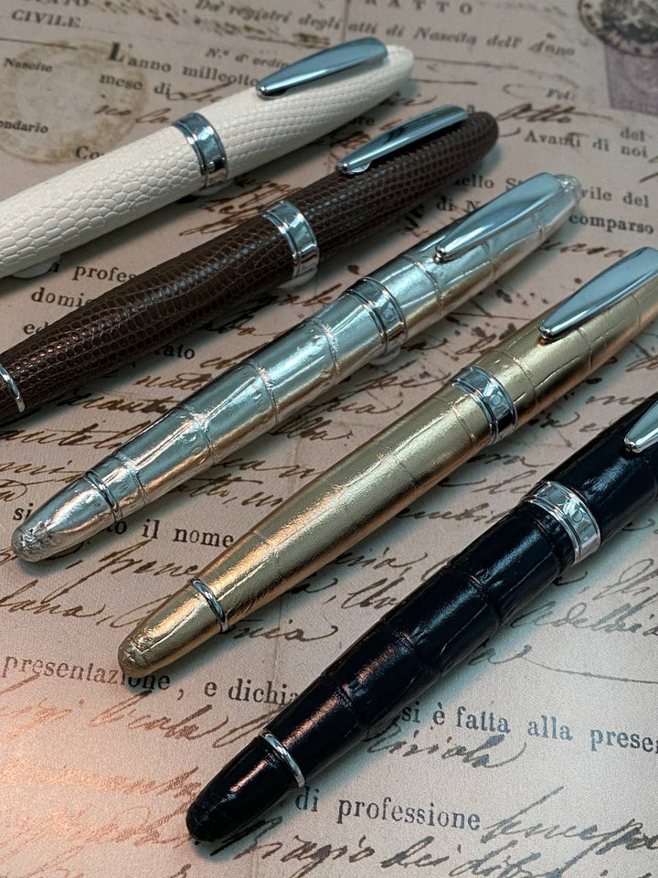 Luxo Limited Edition Leather Fountain Pen in Rose Gold (Fine Nib) — Luxo fountain pen — precision nib writing instrument, at Cityluxe Singapore stationery store