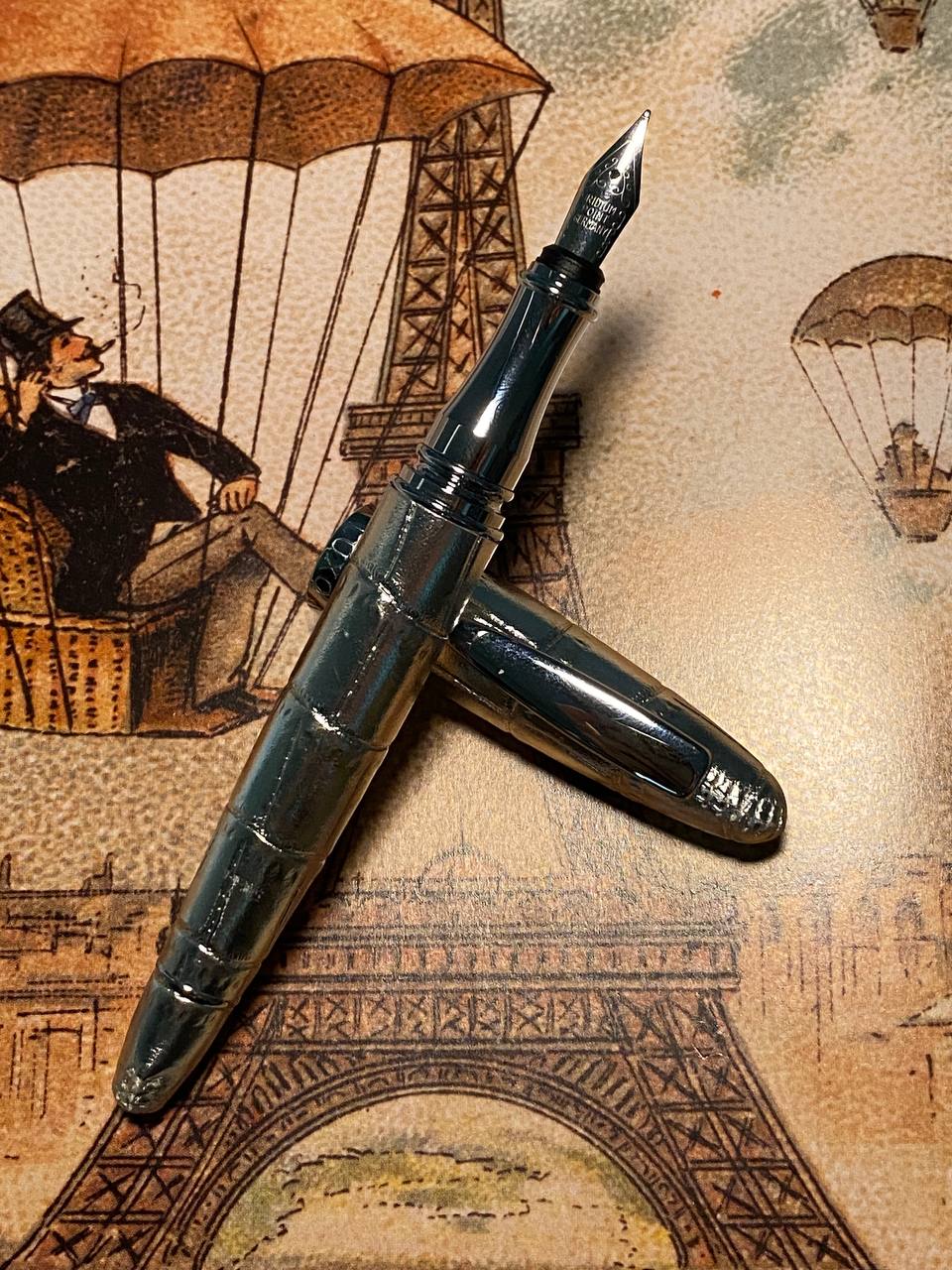 Luxo Limited Edition Leather Fountain Pen in Silver (Fine Nib) — Luxo fountain pen — precision nib writing instrument, at Cityluxe Singapore stationery store