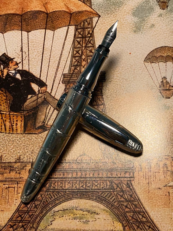 Luxo Limited Edition Leather Fountain Pen in Silver (Fine Nib) — Luxo fountain pen — precision nib writing instrument, at Cityluxe Singapore stationery store