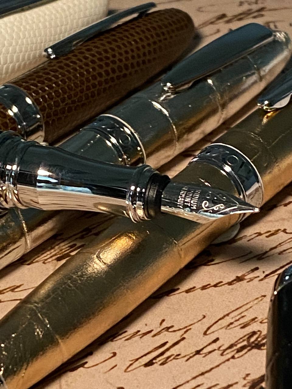 Luxo Limited Edition Leather Fountain Pen in Silver (Fine Nib) — Luxo fountain pen — precision nib writing instrument, at Cityluxe Singapore stationery store