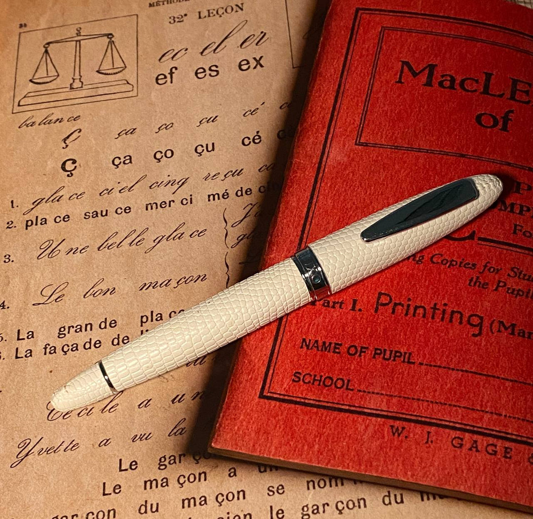 Luxo Limited Edition Leather Fountain Pen in Ivory (Fine Nib) — Luxo fountain pen — precision nib writing instrument, at Cityluxe Singapore stationery store