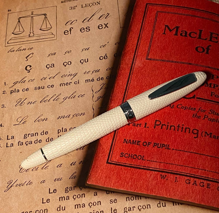 Luxo Limited Edition Leather Fountain Pen in Ivory (Fine Nib) — Luxo fountain pen — precision nib writing instrument, at Cityluxe Singapore stationery store