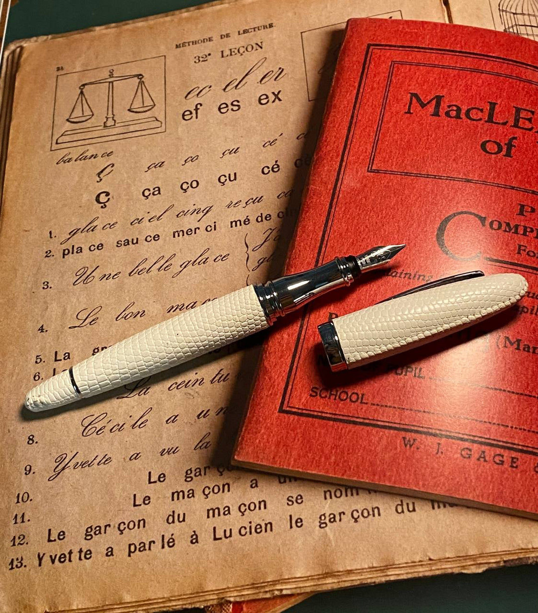 Luxo Limited Edition Leather Fountain Pen in Ivory (Fine Nib) — Luxo fountain pen — precision nib writing instrument, at Cityluxe Singapore stationery store
