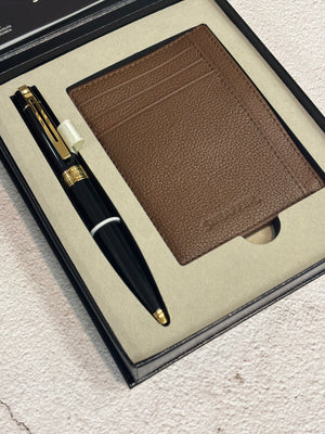 Sheaffer 300 E9325 Rollerball Pen Gift Set - Glossy Black with Gold-tone Trims with Card Case Bundle