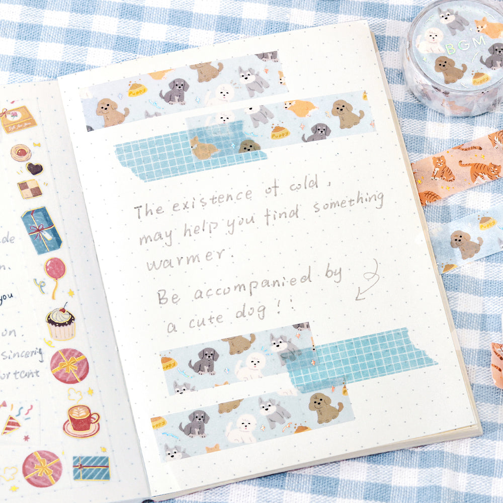 BGM Foil Stamping Masking Tape in I love Dog — BGM washi tape — decorative Japanese paper tape for journaling and craft, at Cityluxe Singapore