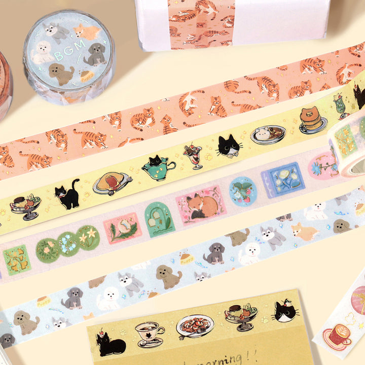 BGM Foil Stamping Masking Tape in I love Dog — BGM washi tape — decorative Japanese paper tape for journaling and craft, at Cityluxe Singapore