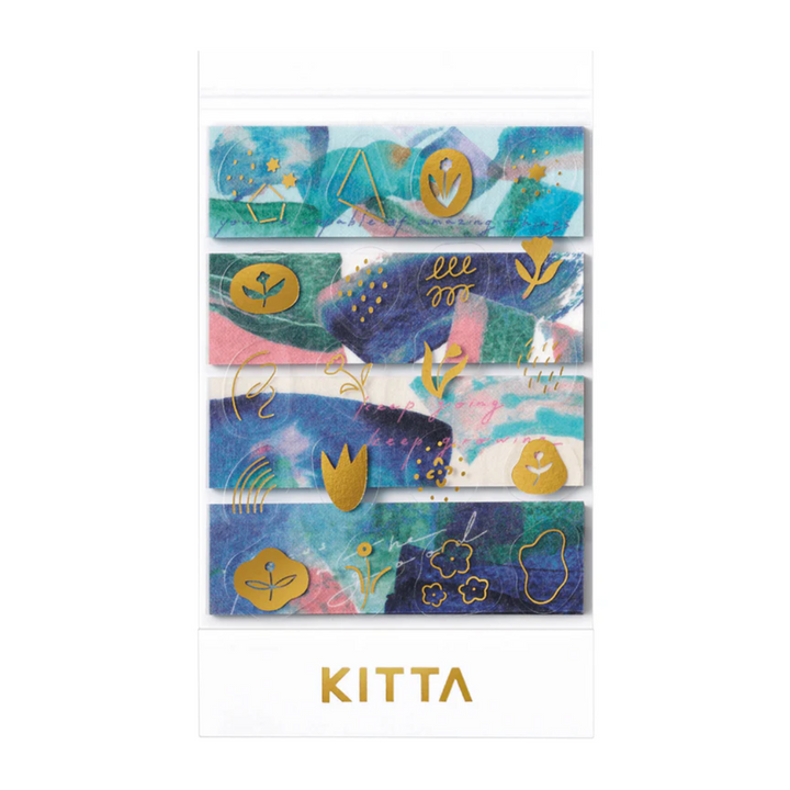 KITTA Washi Tape in Collage Message (Gold Foil) — KITTA washi tape — decorative Japanese paper tape for journaling and craft, at Cityluxe Singapore
