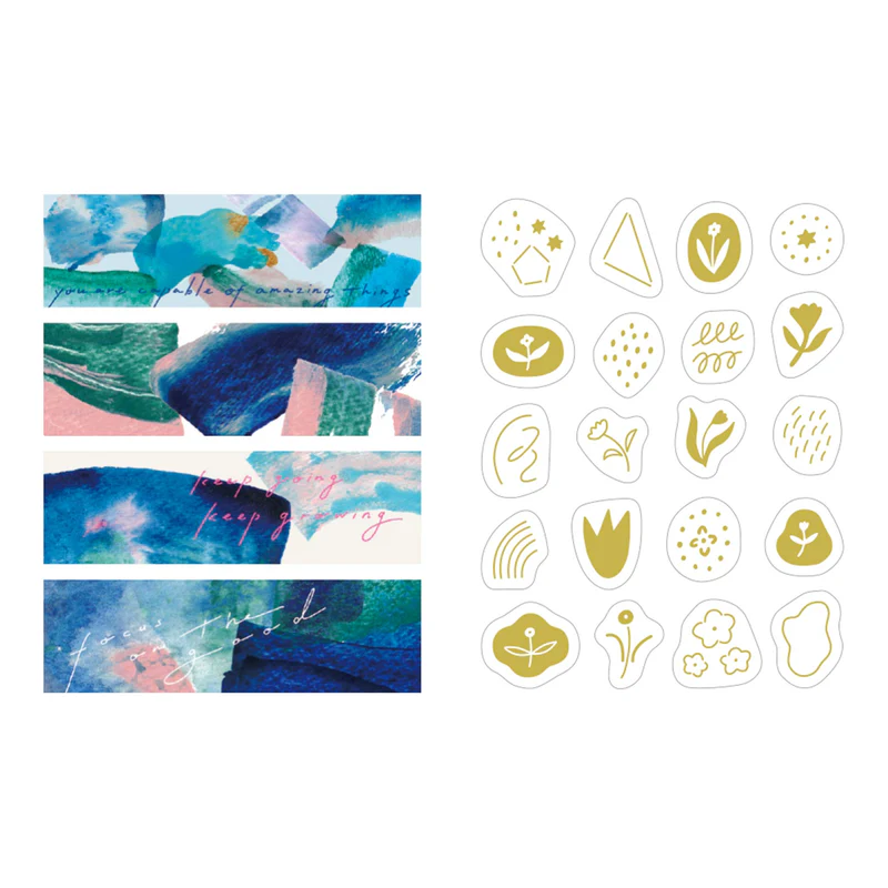 KITTA Washi Tape in Collage Message (Gold Foil) — KITTA washi tape — decorative Japanese paper tape for journaling and craft, at Cityluxe Singapore