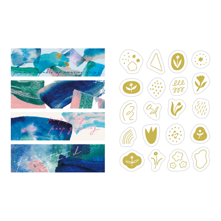 KITTA Washi Tape in Collage Message (Gold Foil) — KITTA washi tape — decorative Japanese paper tape for journaling and craft, at Cityluxe Singapore