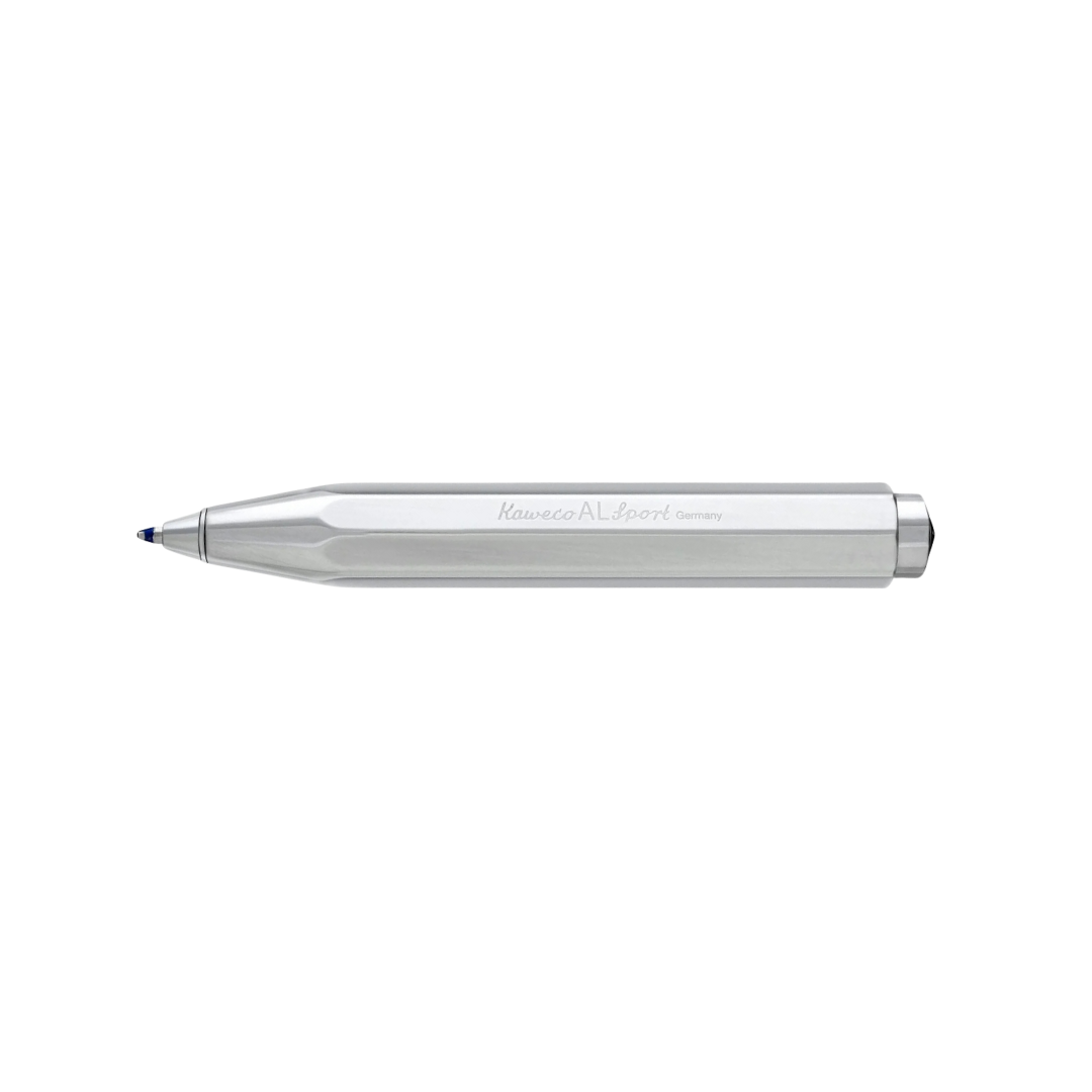 Kaweco AL Sport Ballpoint Pen - Raw Aluminium — writing at an angle
