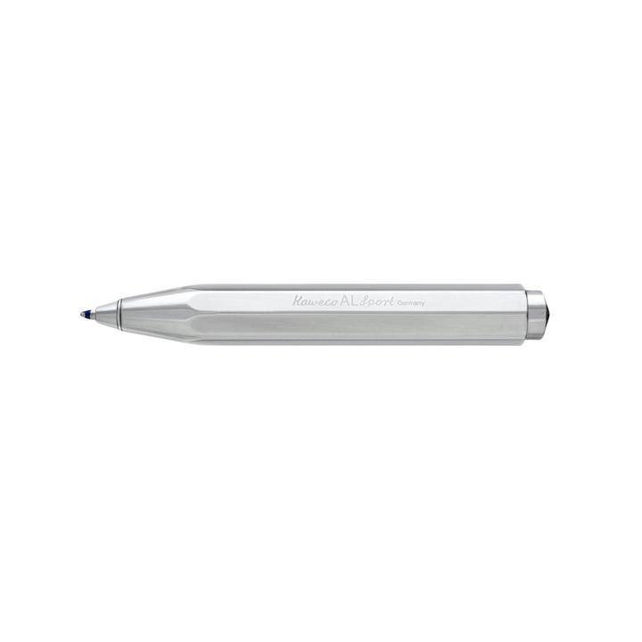 Kaweco AL Sport Ballpoint Pen - Raw Aluminium — writing at an angle