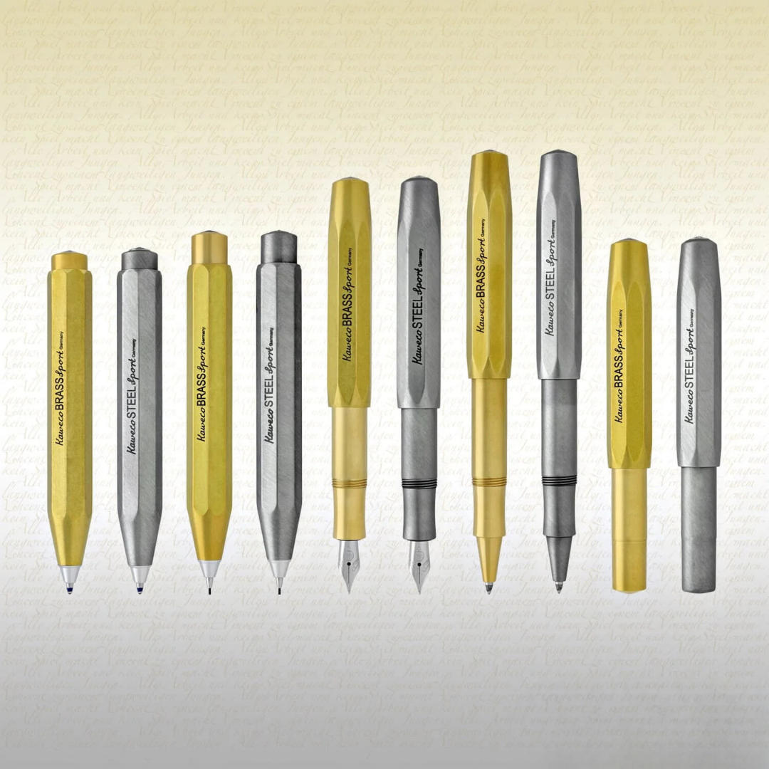 Kaweco Brass Sport Gel Rollerball Pen — flat lay