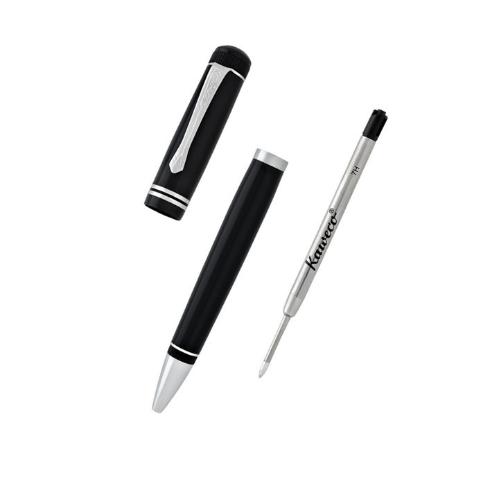 Kaweco DIA2 Ballpoint Pen - Black with Chrome Trim — writing at an angle