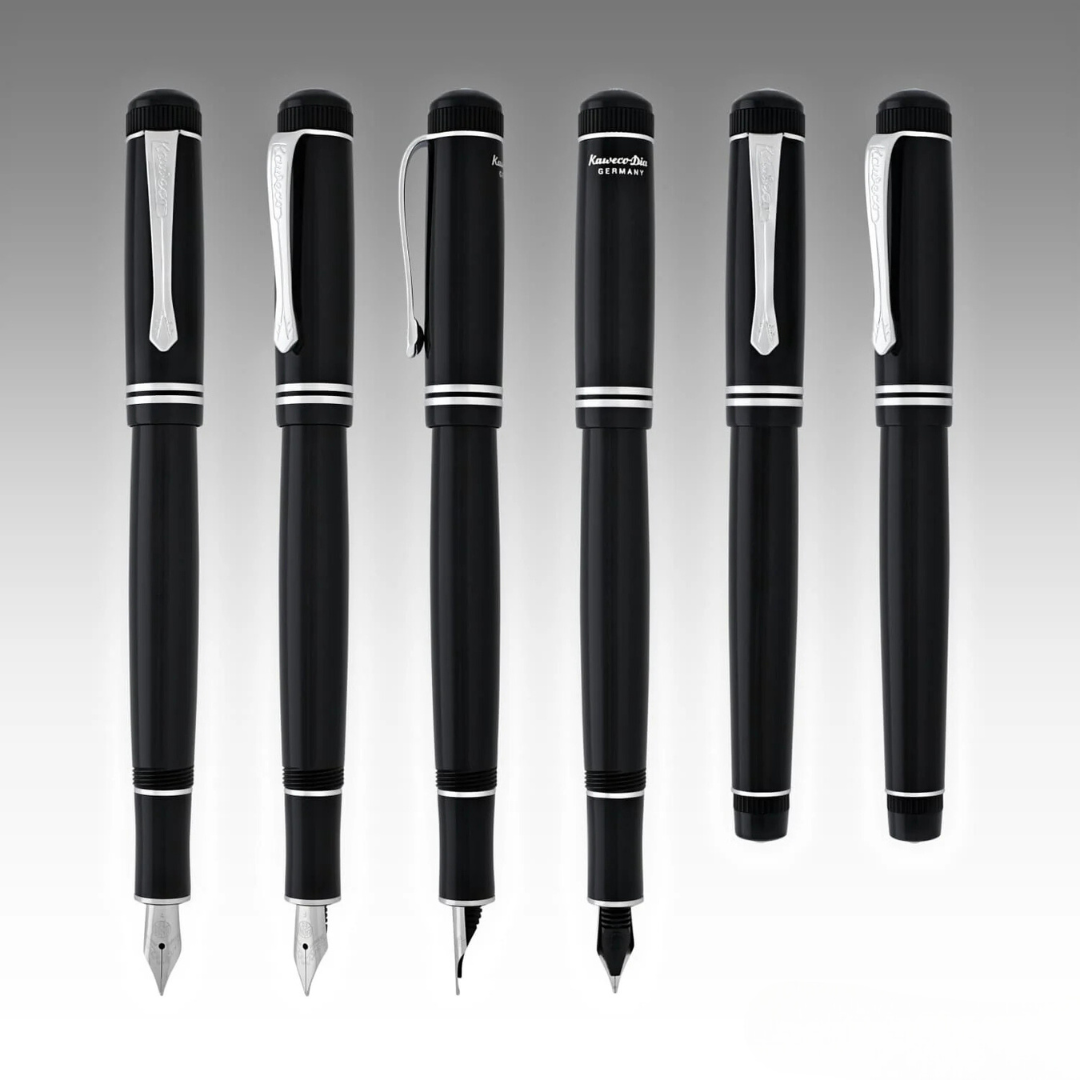 Kaweco DIA2 Fountain Pen - Black with Chrome Trim — flat lay