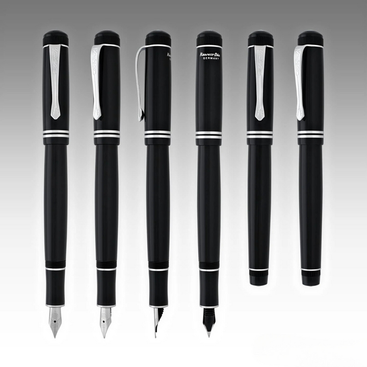 Kaweco DIA2 Fountain Pen - Black with Chrome Trim — flat lay