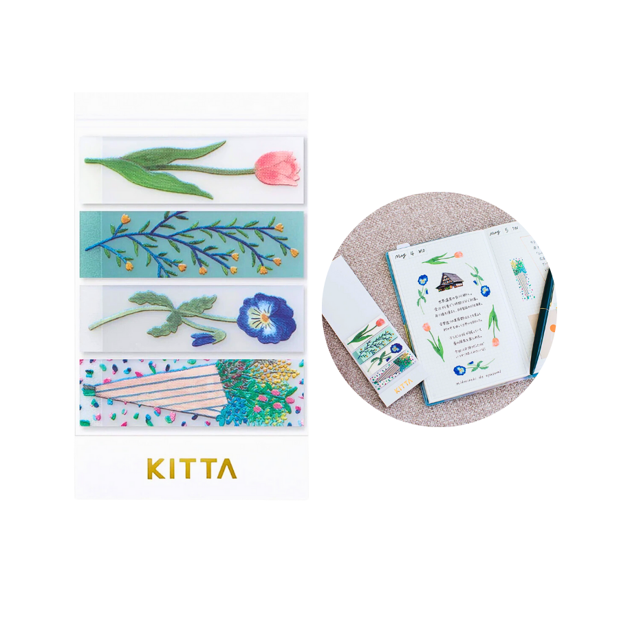 KITTA Masking Tape in Clear Flower — KITTA masking tape — decorative paper tape for journaling and scrapbooking, at Cityluxe Singapore