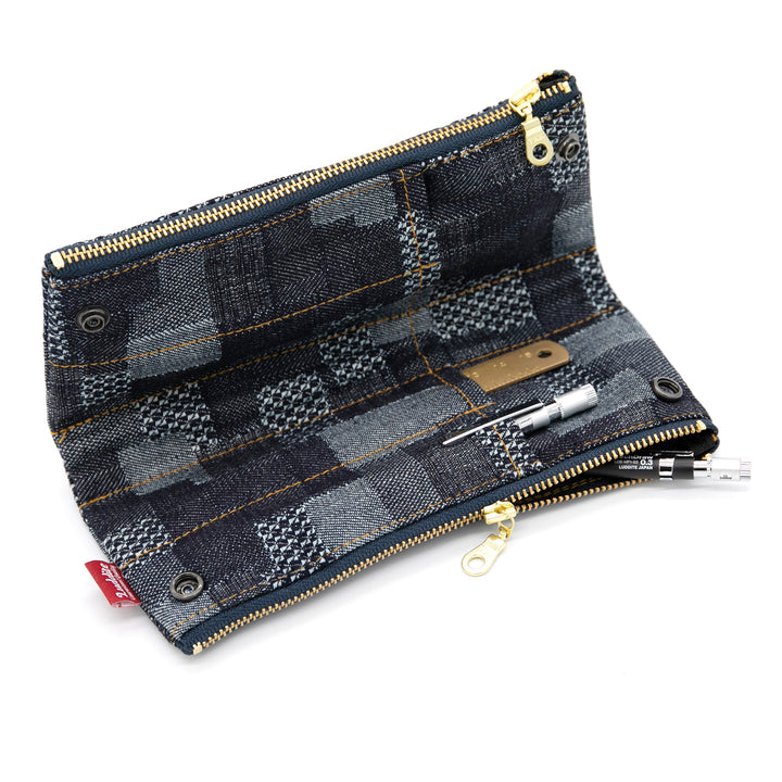 Luddite Authentic Denim Folding Pen Case - Patchwork — barrel detail