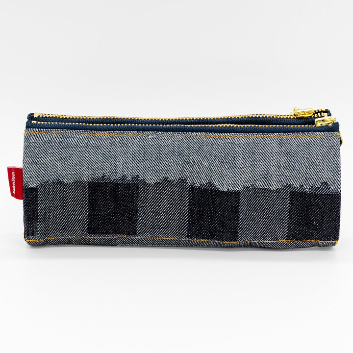 Luddite Authentic Denim Folding Pen Case - Random Patchwork — lead extended