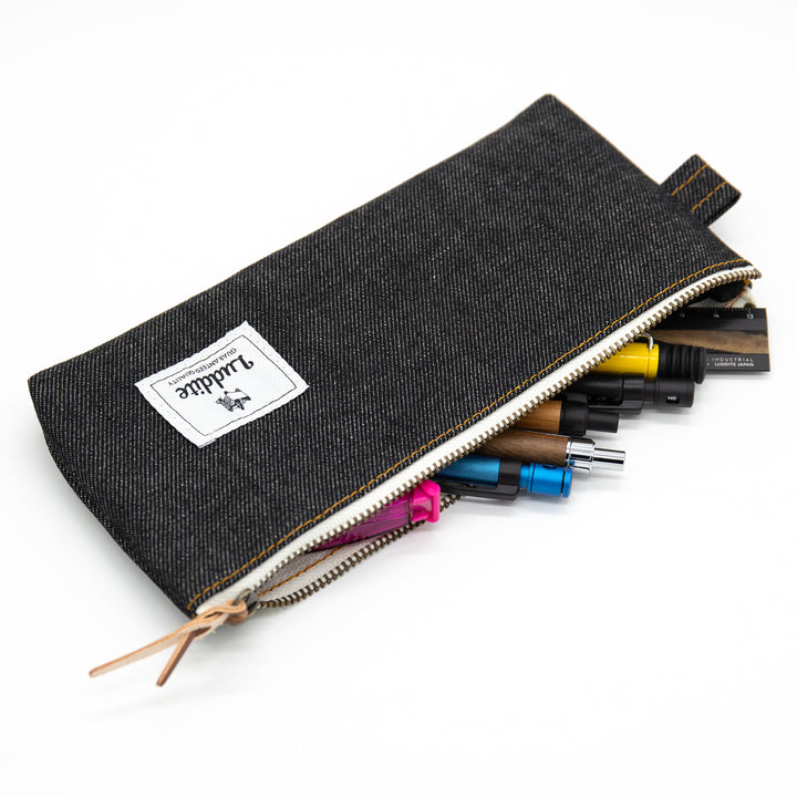 Luddite Pen Case M - Okayama Denim Black — barrel detail