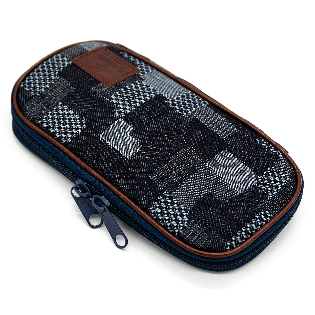 Luddite Round Zip Pencase Okayama Denim - Patchwork — with packaging