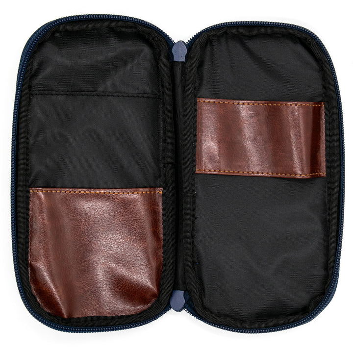 Luddite Round Zip Pencase Okayama Denim - Patchwork — writing at an angle