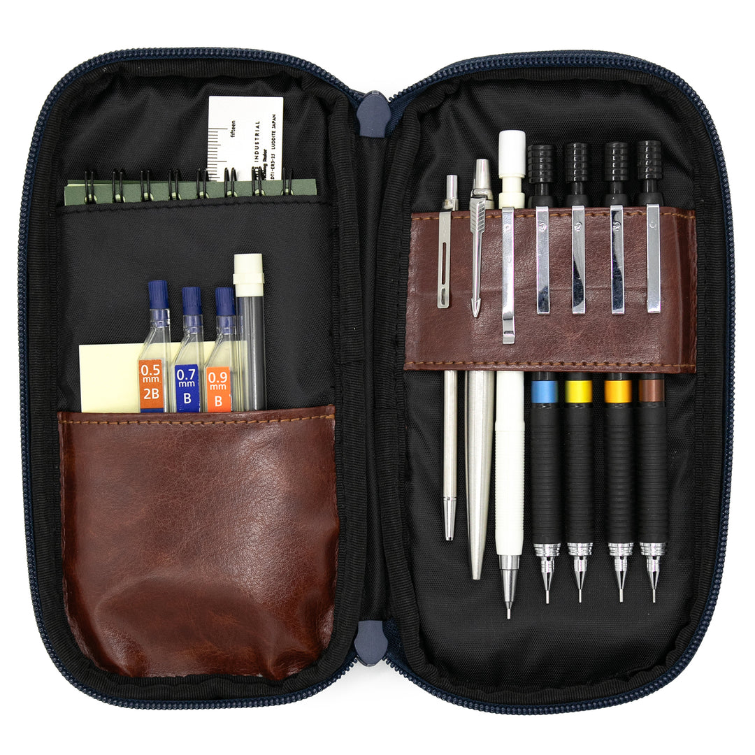 Luddite Round Zip Pencase Okayama Denim - Patchwork — barrel detail