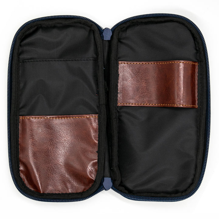 Luddite Round Zip Pencase Okayama Denim - Windowpane — writing at an angle
