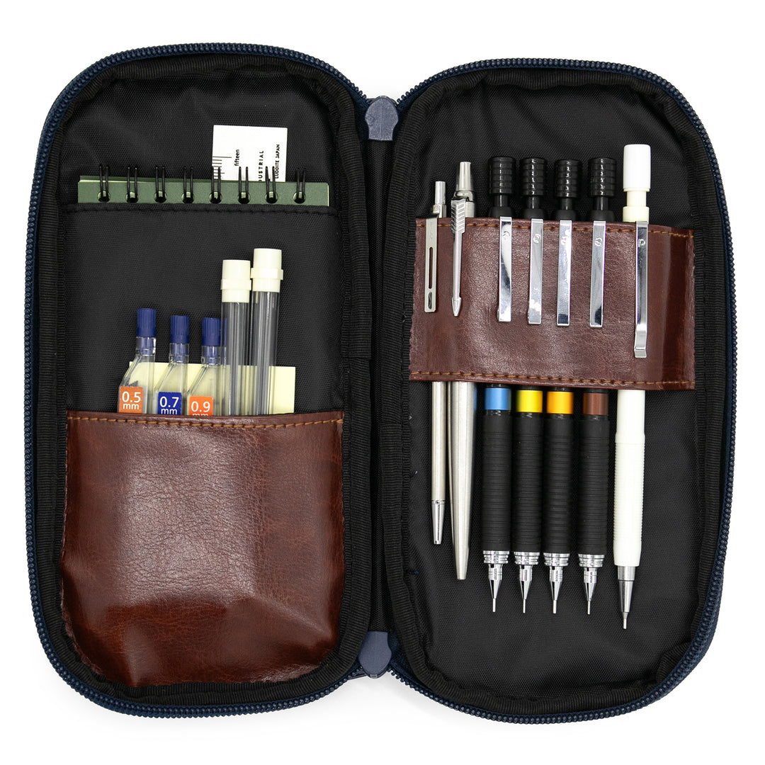Luddite Round Zip Pencase Okayama Denim - Windowpane — barrel detail