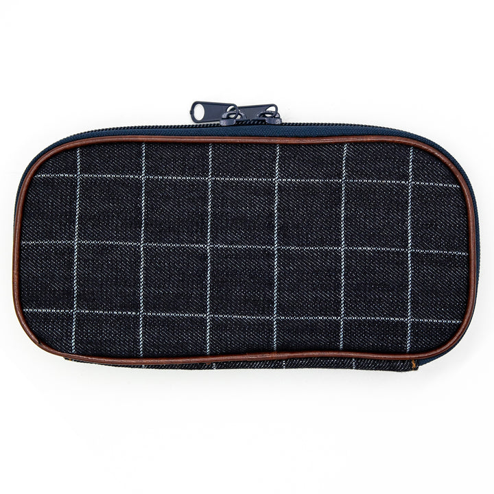Luddite Round Zip Pencase Okayama Denim - Windowpane — lead extended