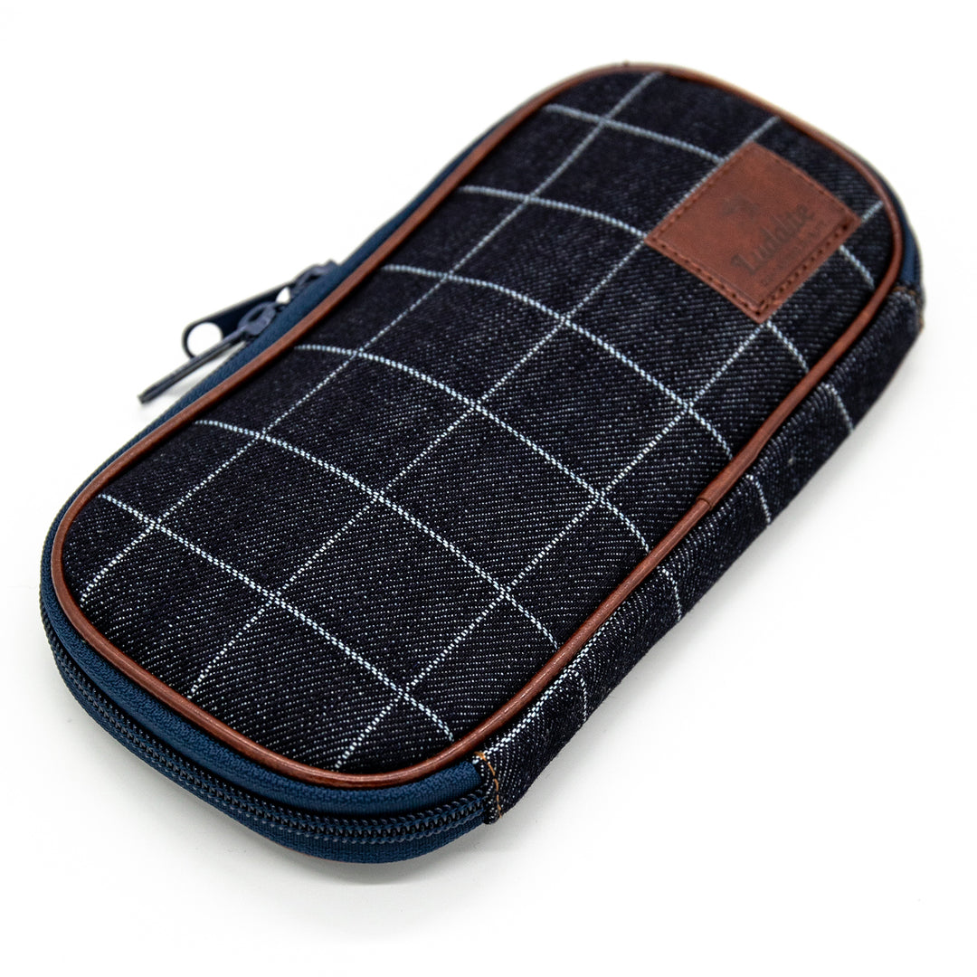 Luddite Round Zip Pencase Okayama Denim - Windowpane — with packaging