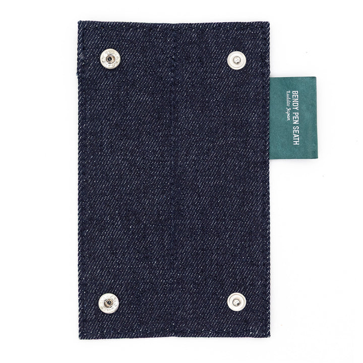 Luddite Denim×MAYA Bendy Pen Sheath 2+1 - Denim — writing at an angle