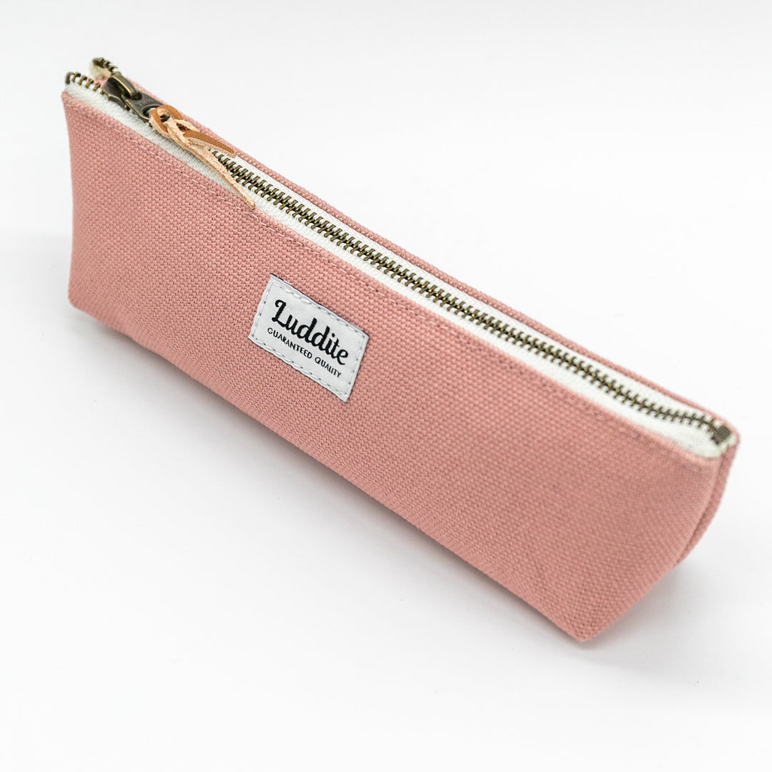 Luddite Kurashiki Canvas Pen Case S - Smoky Pink — with packaging